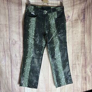 Y2K Vintage RVT Revolt Olive Snakeskin Wide Short Jeans 13/14 5 Pockets